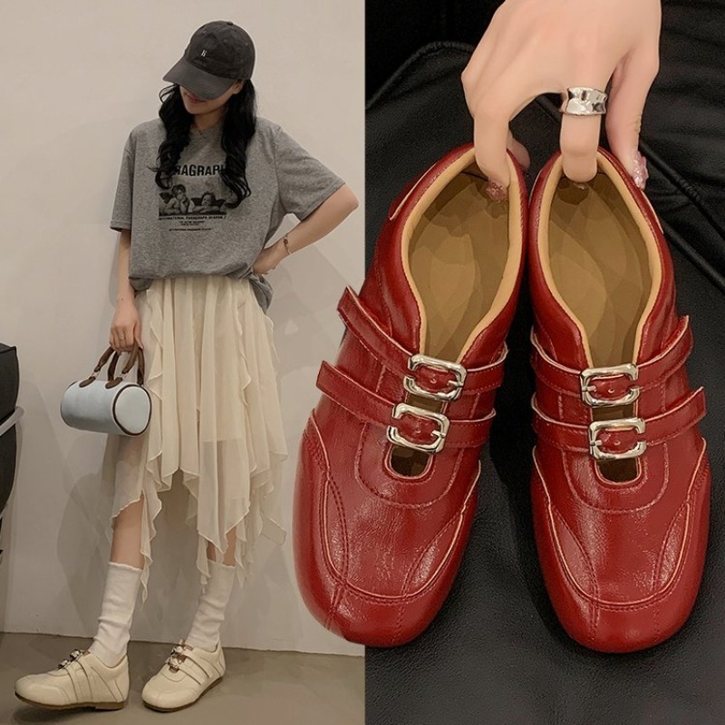 Women'S Fashion Loafers - รองเท้าแฟชั่นผู้หญิง หัวกลม สายคาดคู่โลหะ รองเท้าโลฟเฟอร์พื้นเรียบ หนังเทียมนุ่ม ใส่สบายสำหรับเดินทางและใช้งานในชีวิตประจำวัน