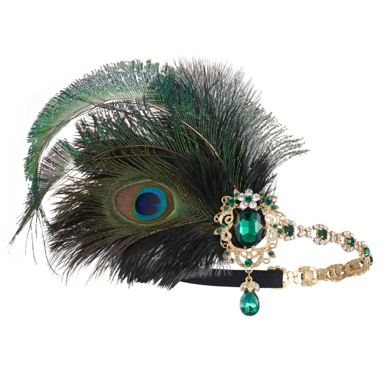 Women'S Fashion Roaring 20S - 1920s Flapper นกยูง Feather Headband Roaring