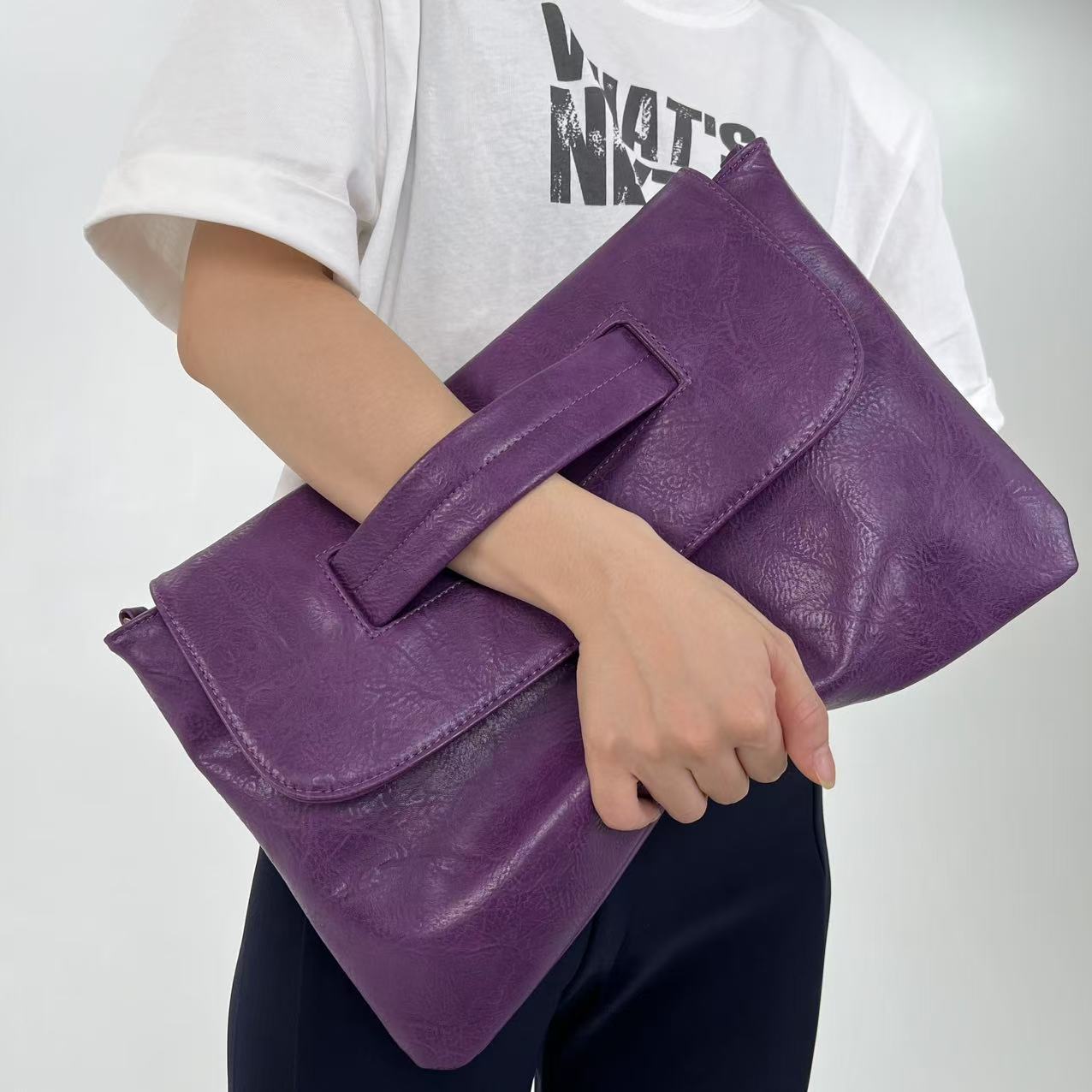 Women Fashion Gloves - กระเป๋าถือถุงมือความจุสูงสำหรับธุรกิจแฟชั่นสตรีกระเป๋าสะพายเก็บเอกสารหนังนุ่ม