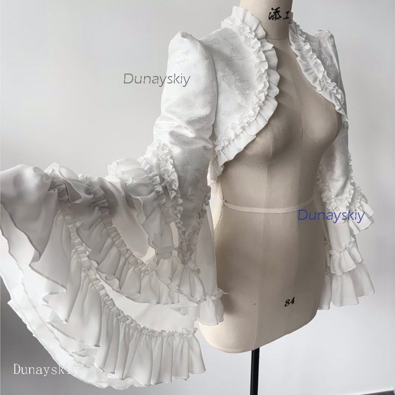 Puff Sleeve Blouse - ชุดปาร์ตี้สไตล์โกธิค แวมไพร์ โลลิต้า โอจิ เสื้อแขนพองแต่งระบาย ชุดเสื้อกั๊กแต่งลูกไม้
