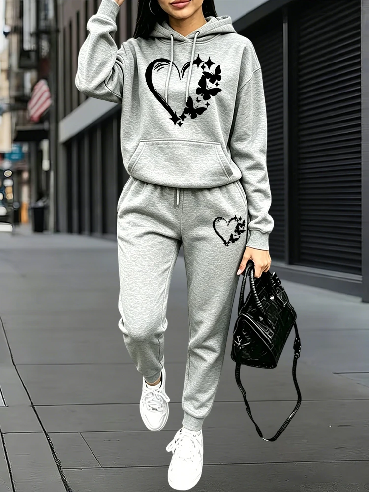 Women'S Fashion Hoodie - ชุดวอร์มแฟชั่นใหม่ปี 2026 เสื้อฮู้ดและกางเกงขายาวสำหรับผู้หญิง ชุดลำลองสำหรับฤดูใบไม้ร่วงและฤดูหนาว ชุดออกกำลังกายแบบสวมใส่สบายๆ สำหรับวิ่งจ๊อกกิ้งกลางแจ้ง