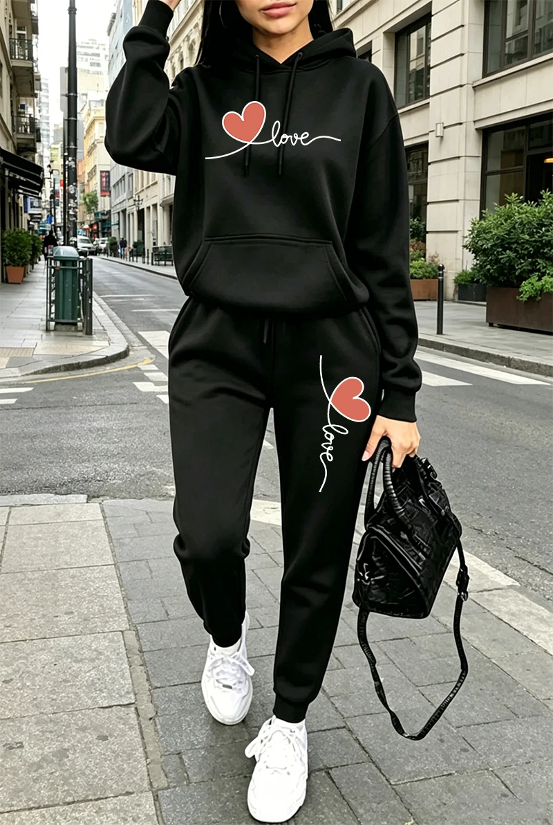 Women'S Fashion Hoodie - ชุดวอร์มผู้หญิงลายพิมพ์ลำลอง แขนยาว เสื้อฮู้ดดี้ เสื้อสเวตเชิ้ต สำหรับกิจกรรมกลางแจ้ง กีฬา