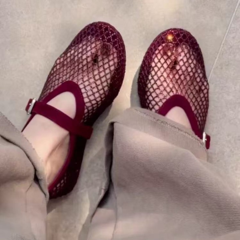 Women'S Fashion Loafers - รองเท้าแตะแบบสวมประดับเพชรทรงกลวงสำหรับผู้หญิง รุ่นใหม่ปี 2026 ระบายอากาศได้ดี ดีไซน์ตาข่ายแบบถัก สไตล์แมรี่เจน