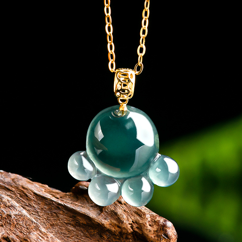 Women'S Fashion Gifts - จี้หยกน้ำเงินธรรมชาติรูปอุ้งเท้าแมว สร้อยคอหยกแกะสลัก เครื่องประดับแฟชั่น ของขวัญพร้อมใบรับรองสำหรับผู้หญิง