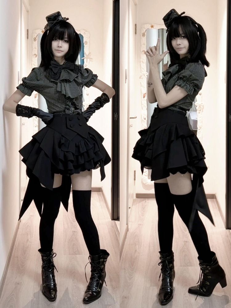 Puff Sleeve Blouse - ชุดเซ็ต 3 ชิ้น สไตล์โกธิคโลลิต้าญี่ปุ่น สำหรับผู้หญิง ฤดูร้อน