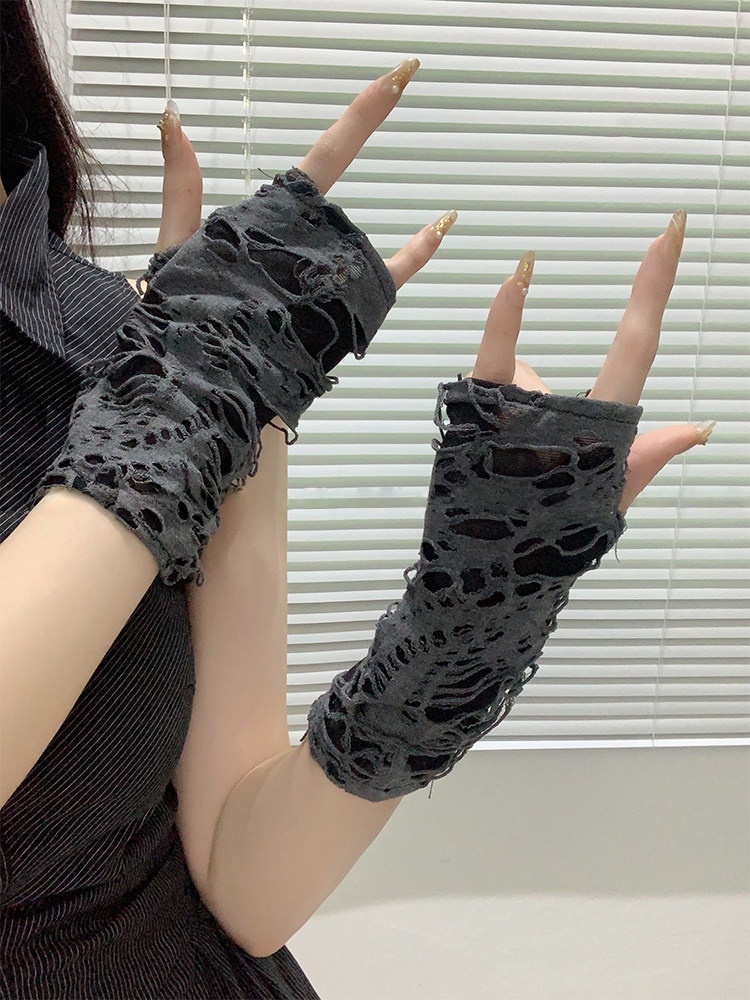ปลอกแขนกันแดดแบบตาข่ายขาดๆ สไต - Women Fashion Gloves บทวิจารณ์และราคา