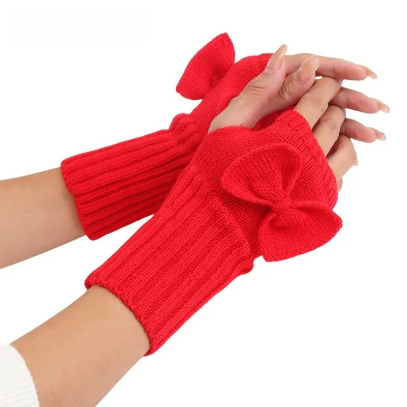 ถุงมือถักแบบไม่มีนิ้วพร้อมโบว์ - Women Fashion Gloves บทวิจารณ์และราคา