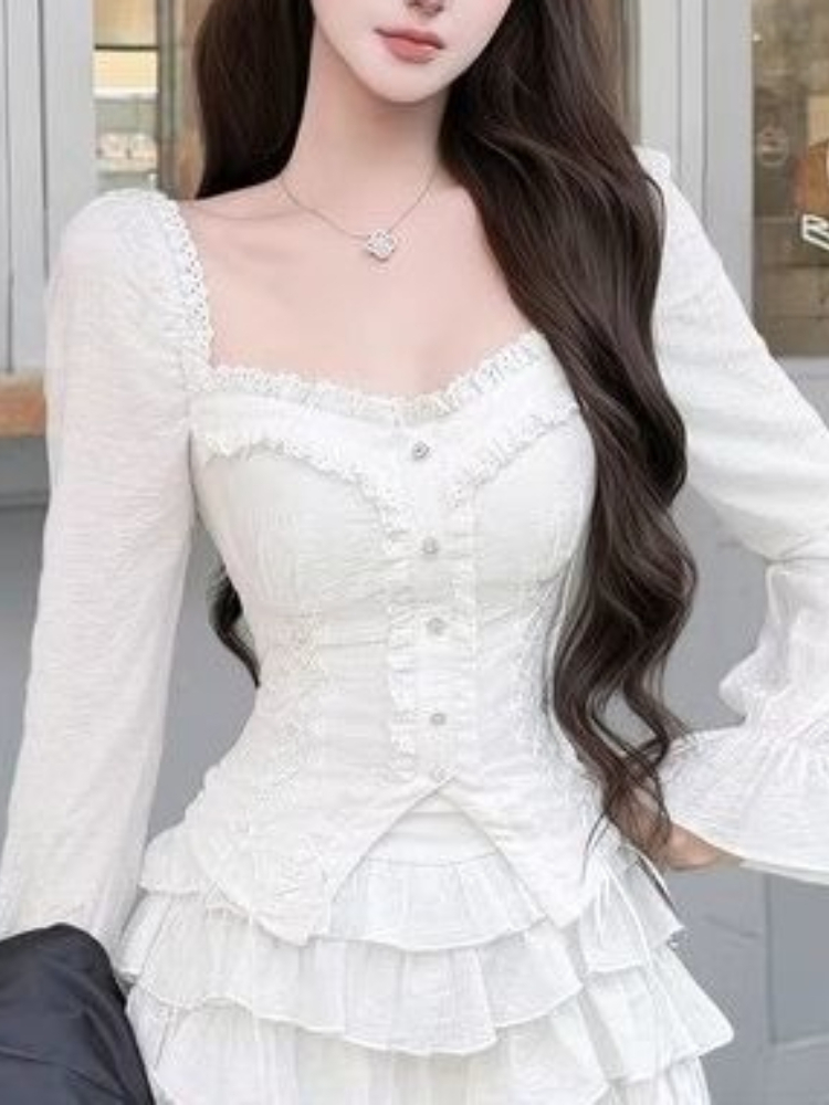 ชุดเซ็ต 2 ชิ้น สไตล์ฮาราจูกุ ฝ - Puff Sleeve Blouse บทวิจารณ์และราคา