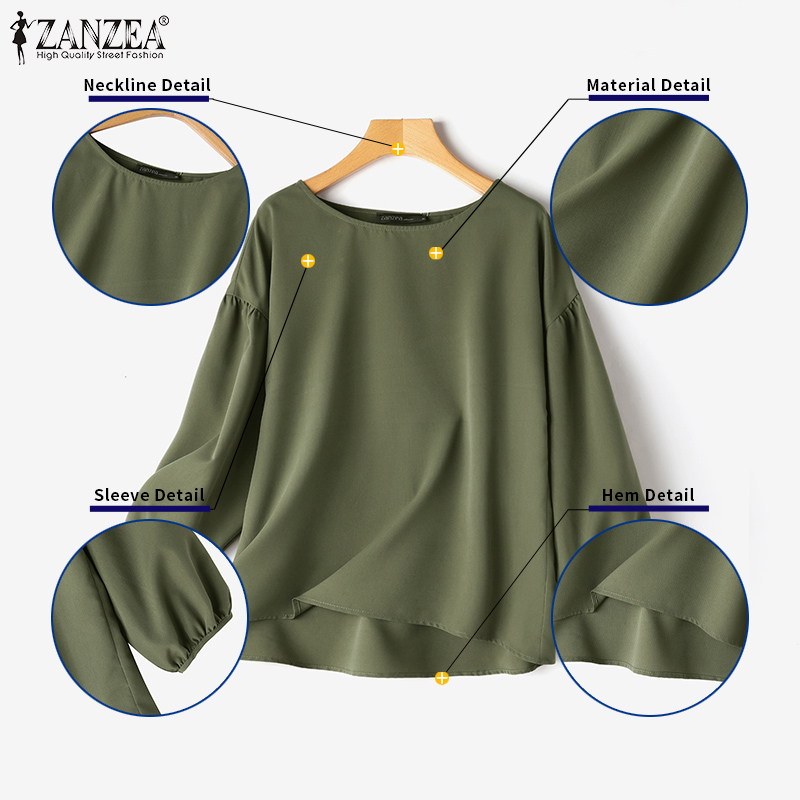 ZANZEA เสื้อผู้หญิงไซส์ใหญ่ เส - Puff Sleeve Blouse บทวิจารณ์และราคา